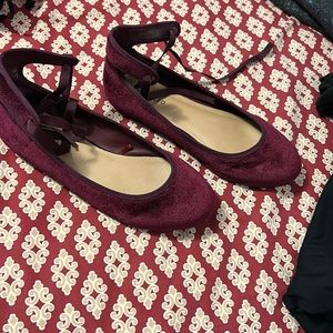 Velvet maroon flats